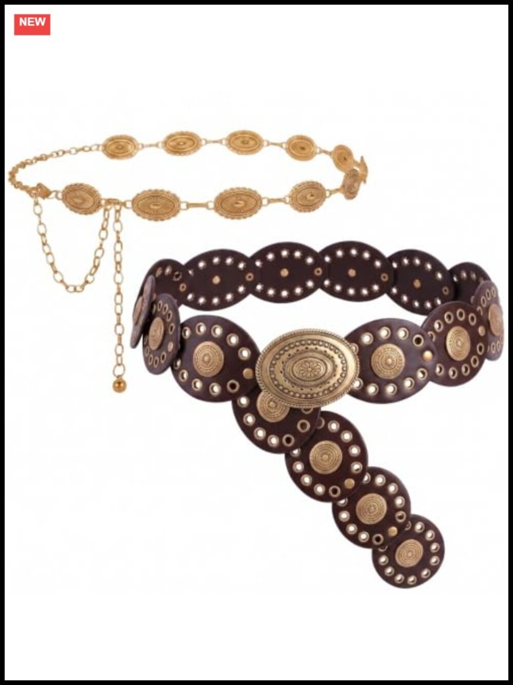 2 Pc Boho Waist Chain & Faux Leather Belt Set for Women